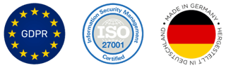 GDPR compliant, ISO 27001 certified, Made in Germany