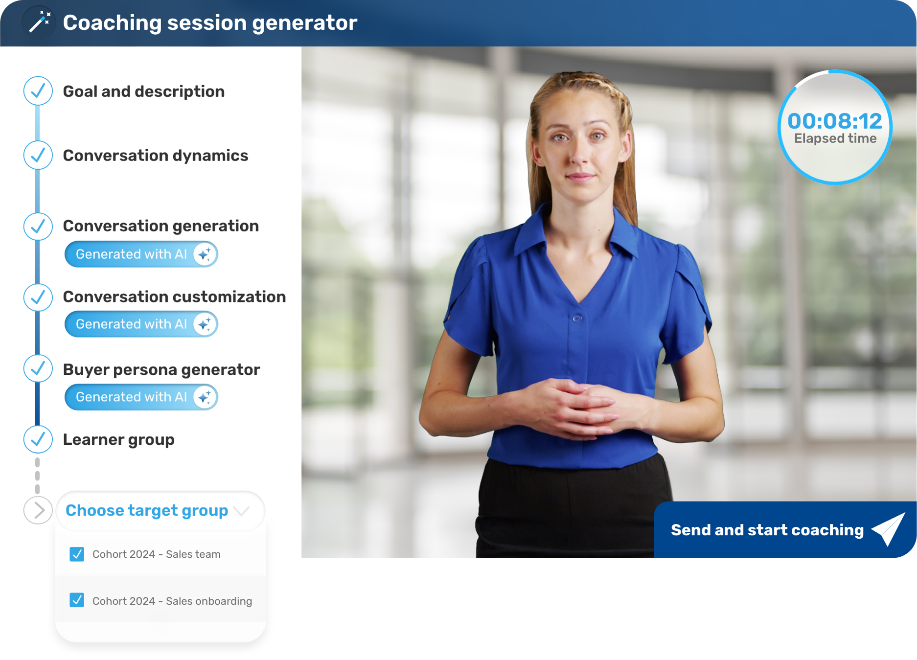 Retorio AI coaching dashboard showing how sales sessions generator working