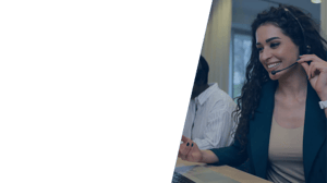 Young woman doing Telecommunications customer service training, wearing a headset in a call, smiling