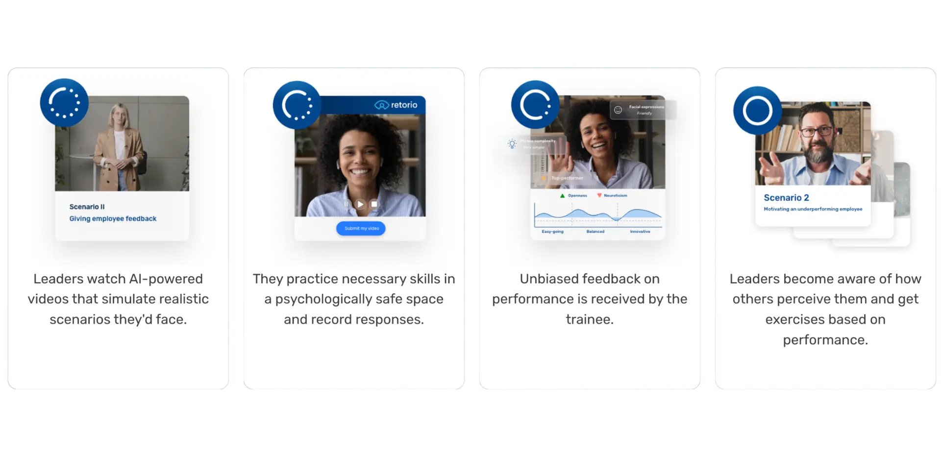 Dashboard of Retorio's AI Coaching platform for leadership training 