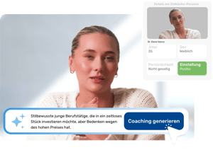 Ein Vertriebsmitarbeiter in einem KI-Rollenspiel-Gespräch mit einem virtuellen Kunden, während der Retorio KI-Coach beobachtbare kommunikative Verhaltensweisen bewertet