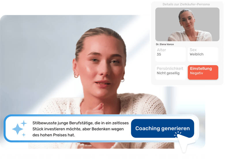 KI-Coaching-Plattform mit einem Trainingsszenario-Generator für ein realistisches Verkaufsgespräch.