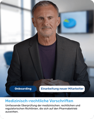 Eine Szenariokarte mit dem Titel Medizinisch-rechtliche Vorschriften, markiert mit Onboarding und Einarbeitung neuer Mitarbeiter