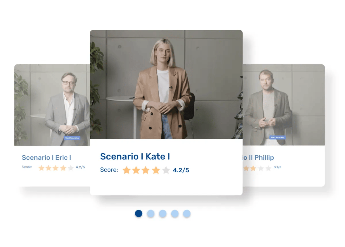 Dashboard of Retorio's AI-powered training platform showing scenarios
