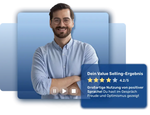 Vertriebsmitarbeiter in Video-Vertriebstraining mit schneller Rückmeldung und KI-Feedback