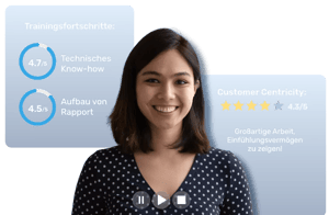 Eine Business Frau mit dunklen Haaren und schwarzer Blue wird mit der KI-Plattform von Retorio analysiert