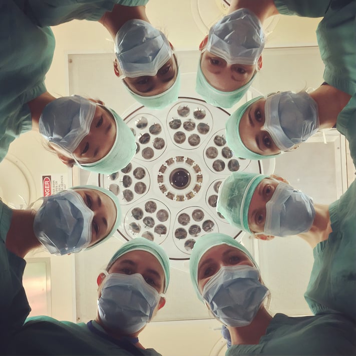 Group of Doctors in a circle ; Healthcare recruiting