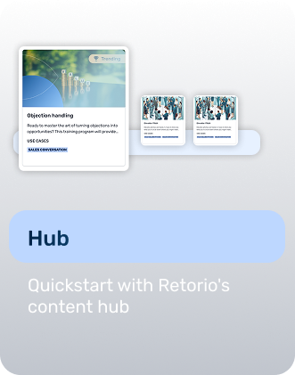 The content hub, showing ready-made coaching scenarios such as objection handling tagged as a sales conversation use case