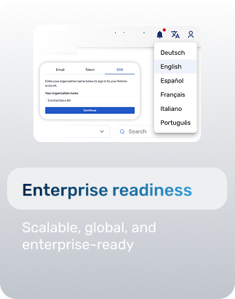 An enterprise readiness screen showing compliance and administrative controls for a coaching platform rollout