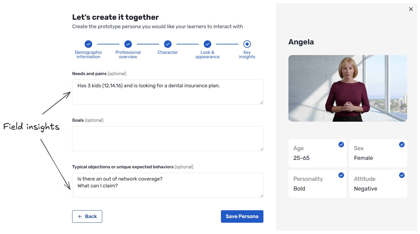 Pharma rep practicing an empathetic customer conversation with AI coaching feedback on the Retorio platform