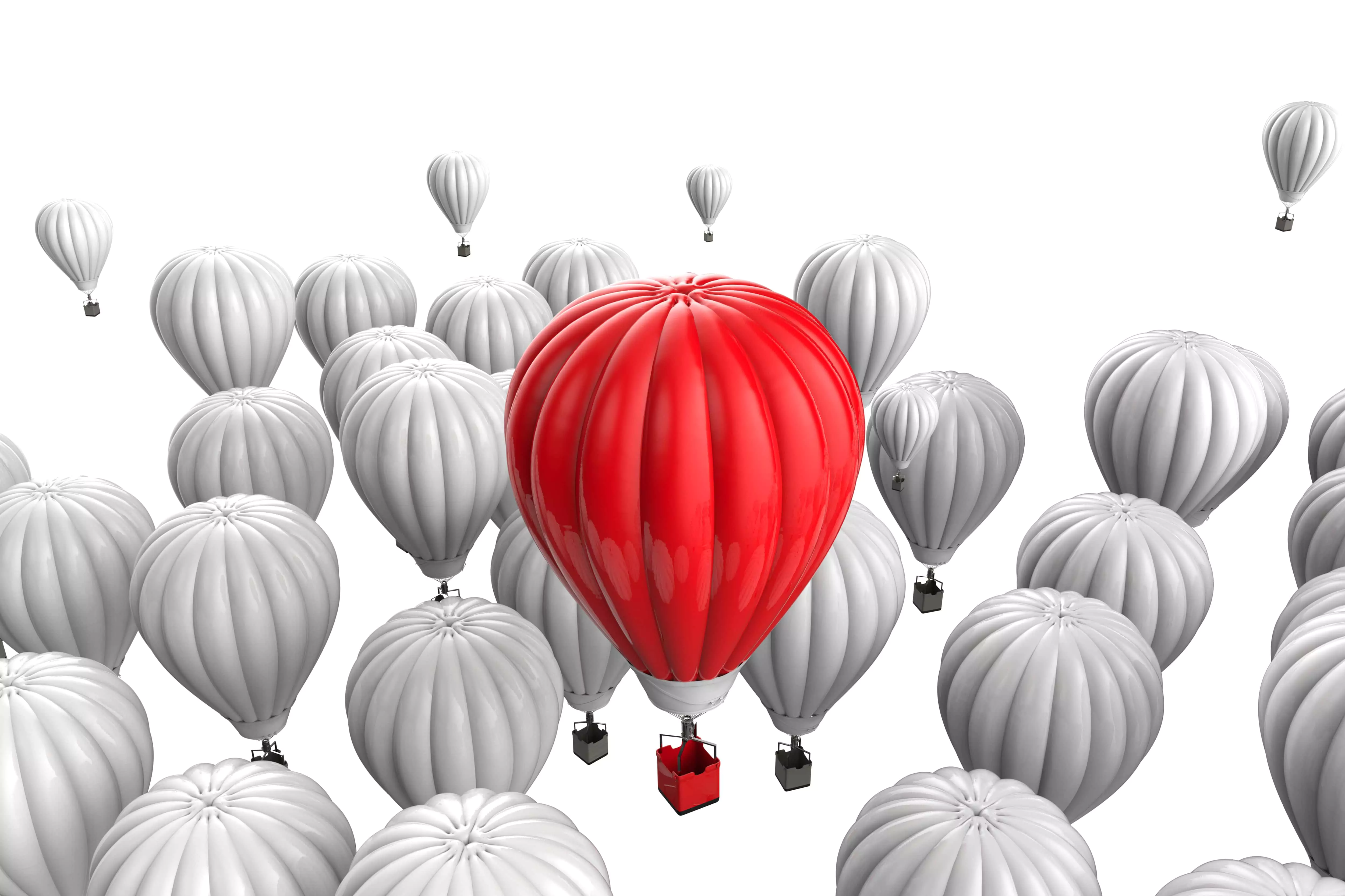 Lots of white Ballons but only one  of them RED