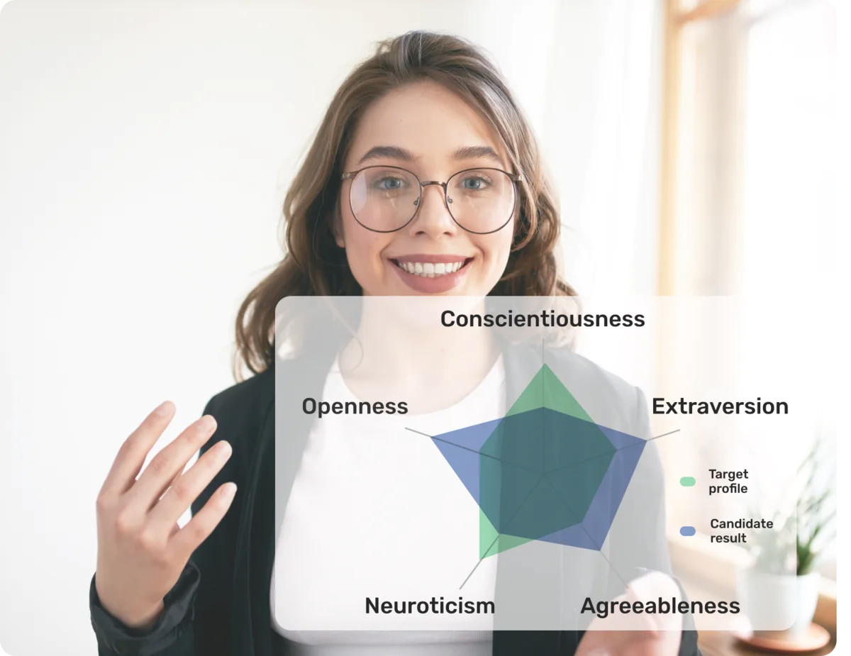 soft skills training - a woman is making a video call and she has a diagram of the Big 5 elements
