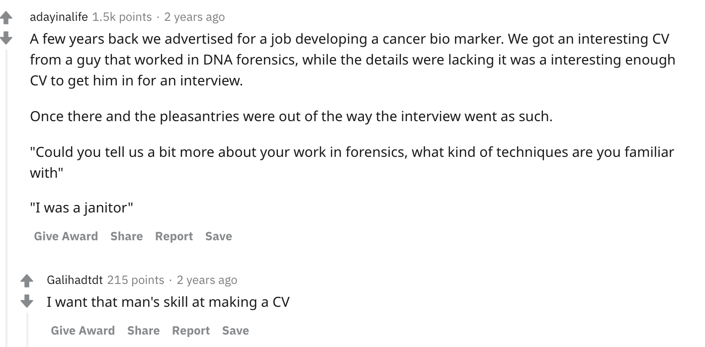 A few years ago we advertised for a job developing a cancer bio marker; pre-employment assessment