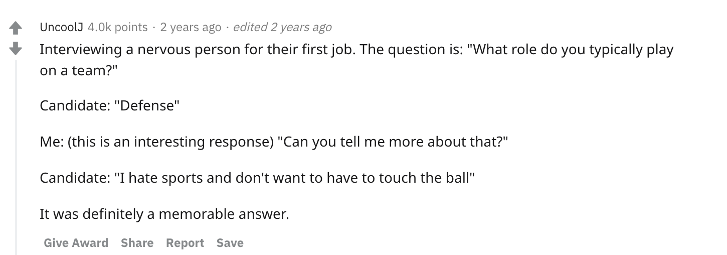 Interviewing a nervous person for their first job. The question is; pre-employment assessment