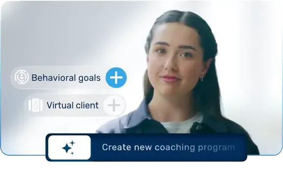 The Retorio screen for creating a new coaching program, with options to add behavioral goals and a virtual client